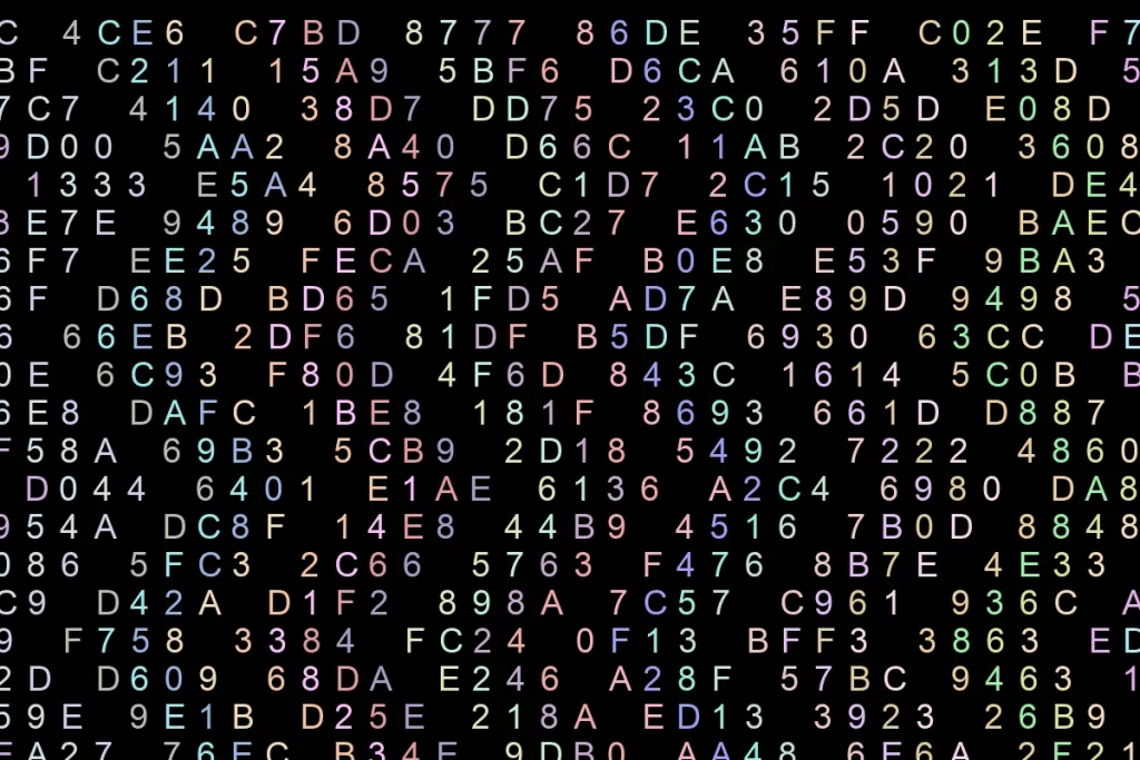 hexadecimal numbers in vertical zig zag columns
